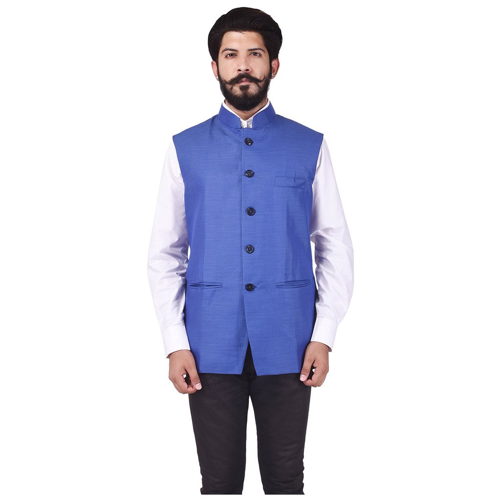 veera paridhaan Men's Cotton Poly Blue Solid Pattern Jacket-picture-35