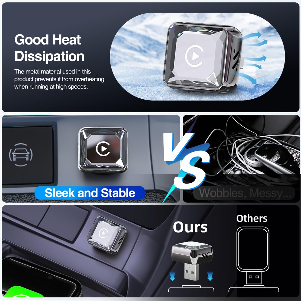 GemCoo Adattatore Carplay Wireless & Android Auto Wireless – 2-in-1, USB-C, BT 5.4, Riconnessione Rapida ~5s, per Auto con Carplay Filiare/AA, per iOS 10+/Android 11+
