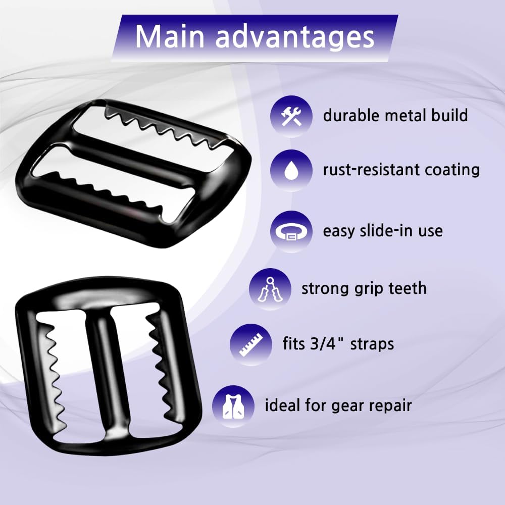 Lakesstory 2 pcs Vest Buckle Black Slide Fastener Pewter with Design Plating, 3/4 inch Center