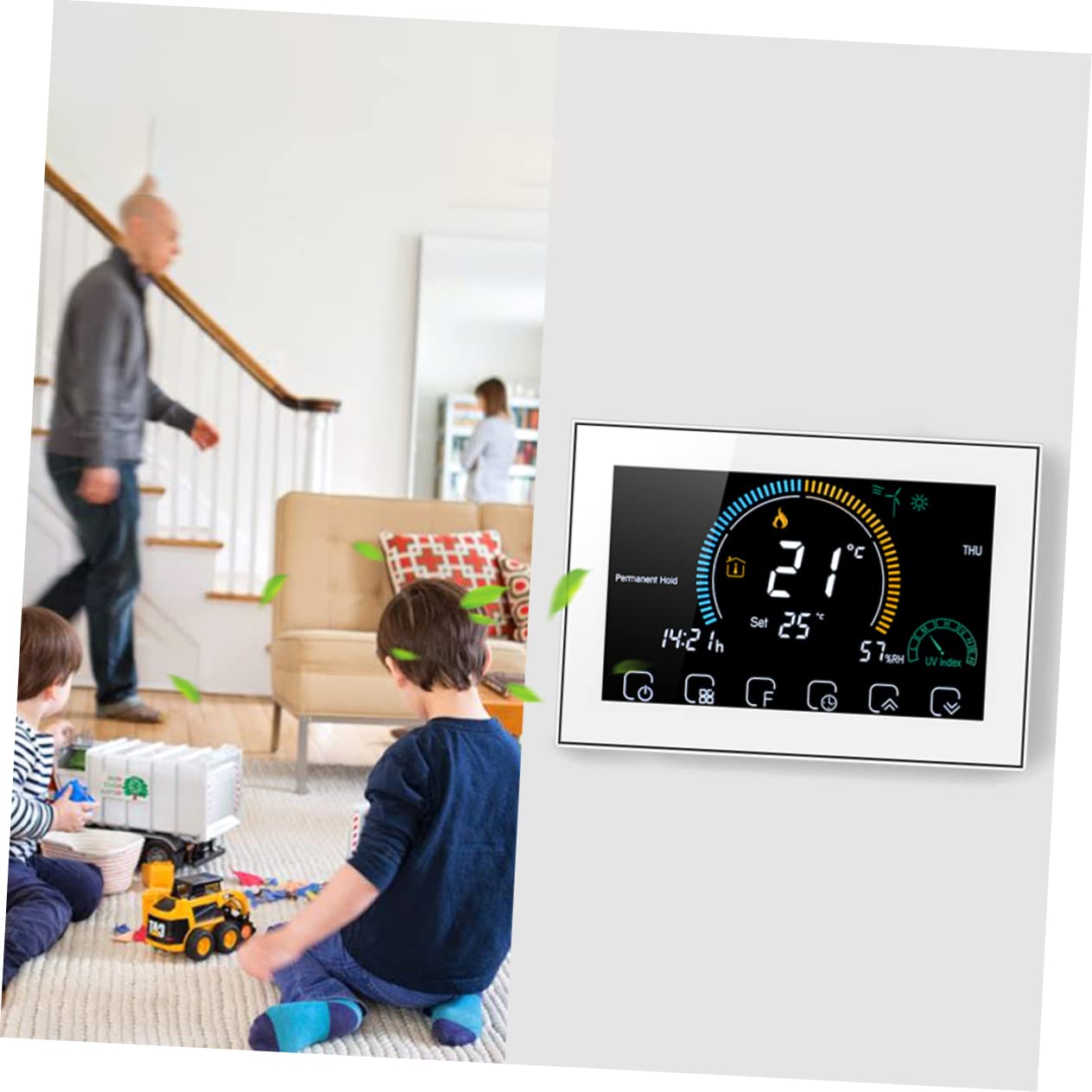 Artibetter Termostato Digitale Intelligente Per Riscaldamento Pavimento Schermo Lcd e Pulsante Touch Facile Da Leggere Buio Realizzato Materiali Resistenti Per Uso Prolungato Display Meteo Te