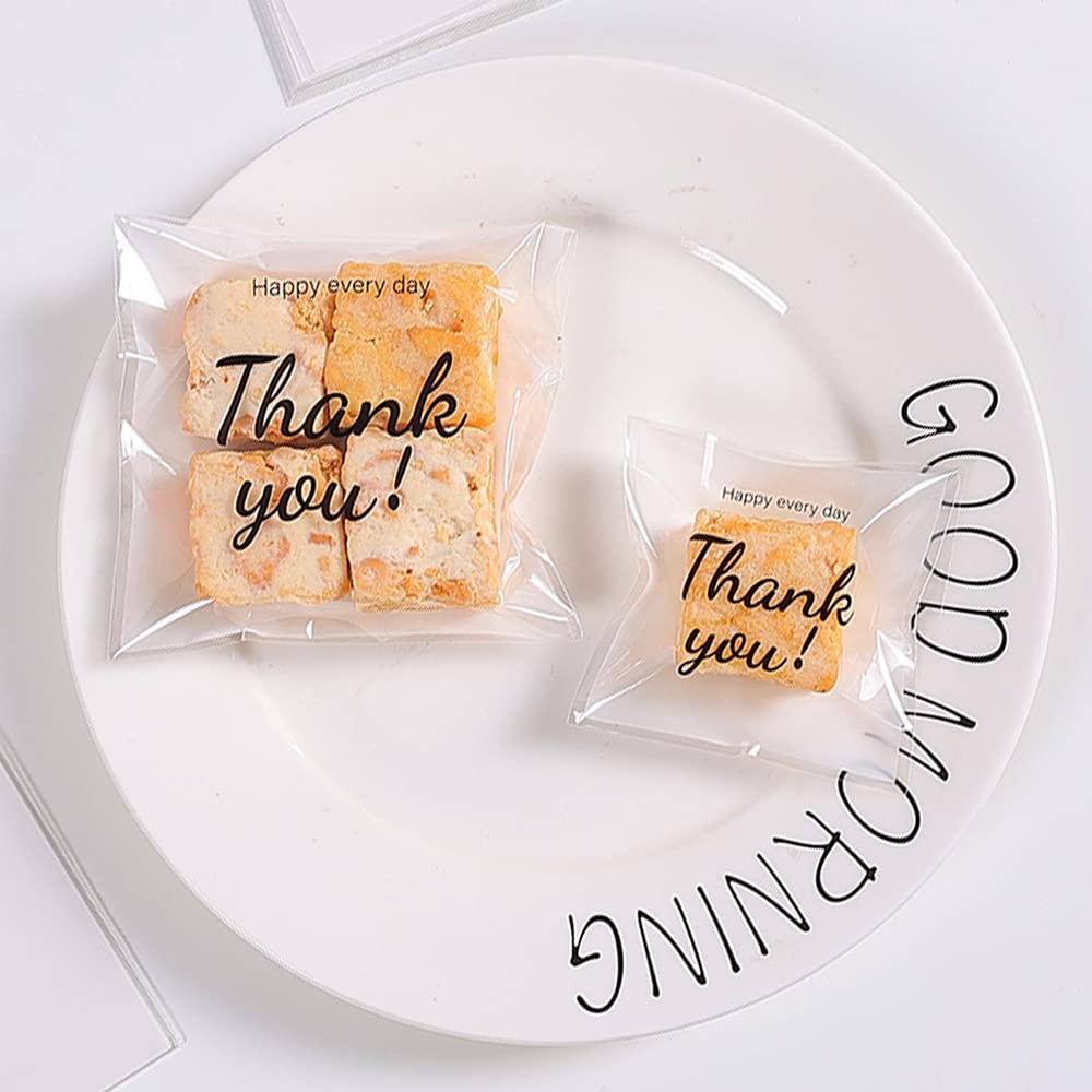 100 Pcs Self Adhesive Cookie Bags, with Thank You sign,Searik White Polka Dot Plastic Pastry Bags for Giving Bakery Candy Cookie Chocolate (4 x 4 Inches, 100 Pcs)