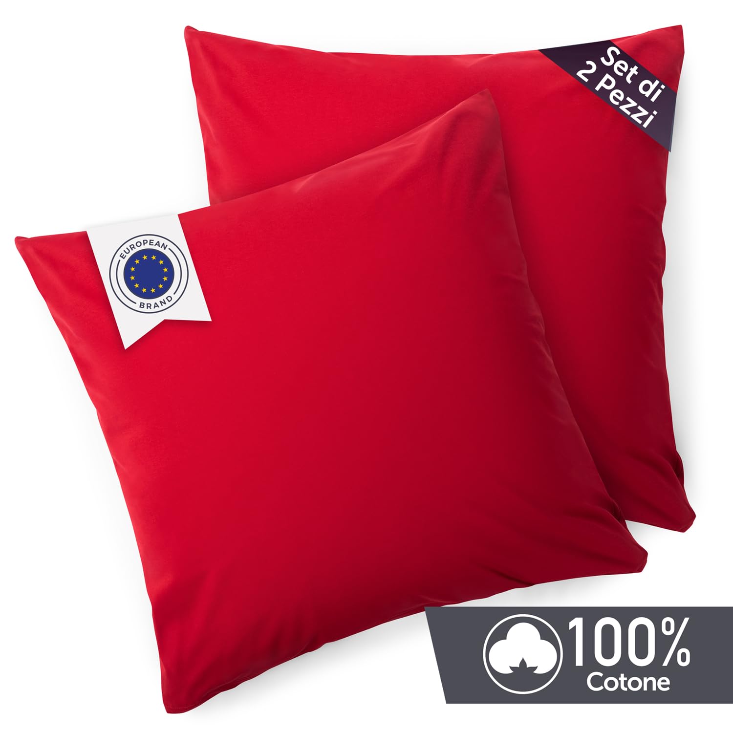 Blumtal Federe Cuscini Letto Matrimoniale Cotone - Federe Cuscini 65x65-100% Cotone, Set di 2 Federe in Jersey con Cerniera, Federa certificate Oeko-Tex, Federe Cuscino Letto - Rosso