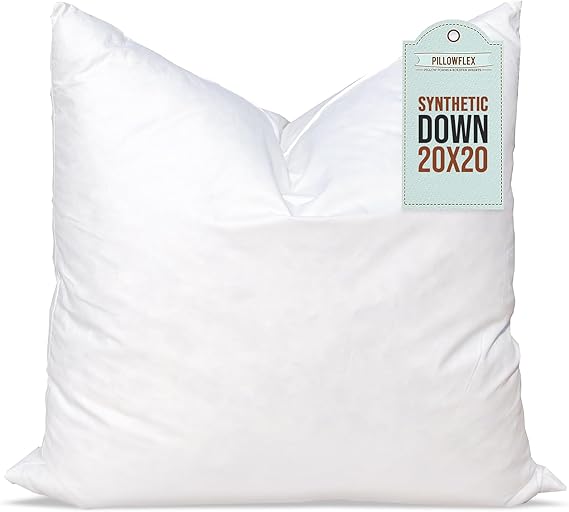 Pillowflex Synthetic Down Pillow Insert - 20x20 Down Alternative Pillow, Ultra Soft Large Square Throw Pillow, Couch Sham, Bed Sleeping - 1 Decorative Accent Form