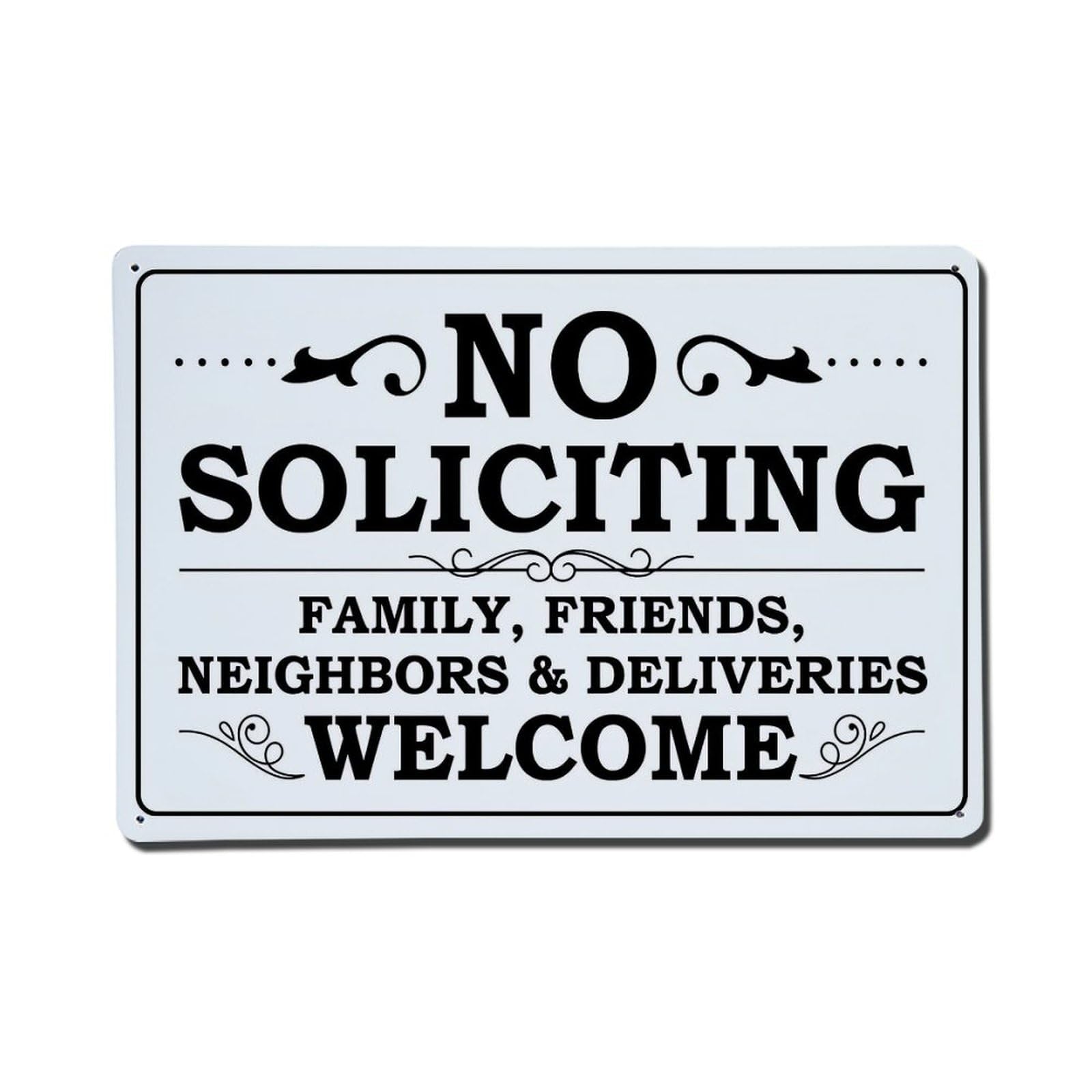 No Soliciting Sign With Decorative Elements Tin Sign Metal Poster Vintage Metal Signs for Home Man Cave Bar Cafe Kitchen laundry room Wall Decorations Gift 8x12Inch