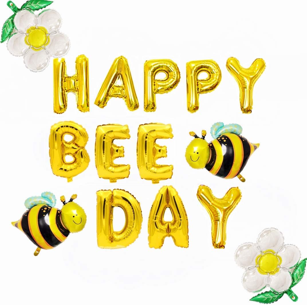 JeVenis Happy Bee Day Balloons Happy Bee Day Banner Bumble Bee Baby Shower Decoration Bumble Bee Balloons for Baby Shower 1st Birthday Bumble Bee Decor Bee Party (Gold1)