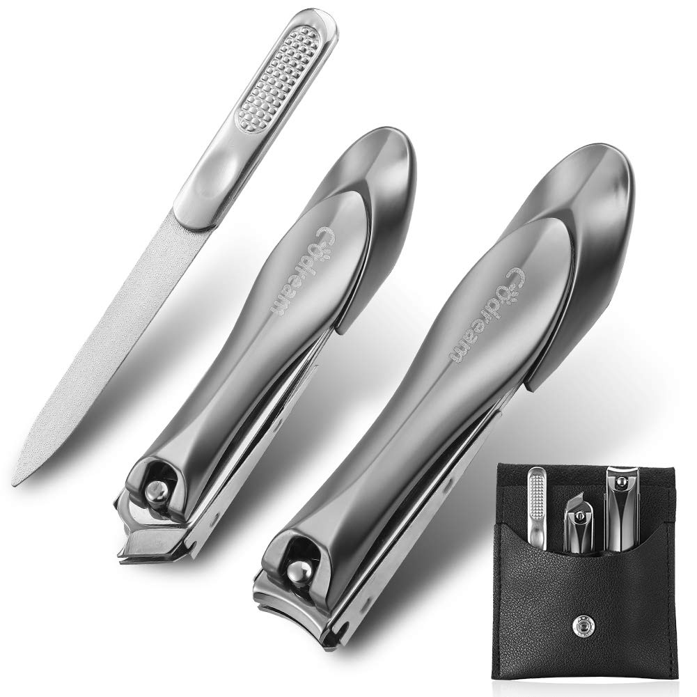 No Splash Fingernail Toenail Clippers Set Professional Nail Cutter with Catcher Unique Bionics Design for Men, Seniors, Adults - 3 PCS Nail Clippers Set