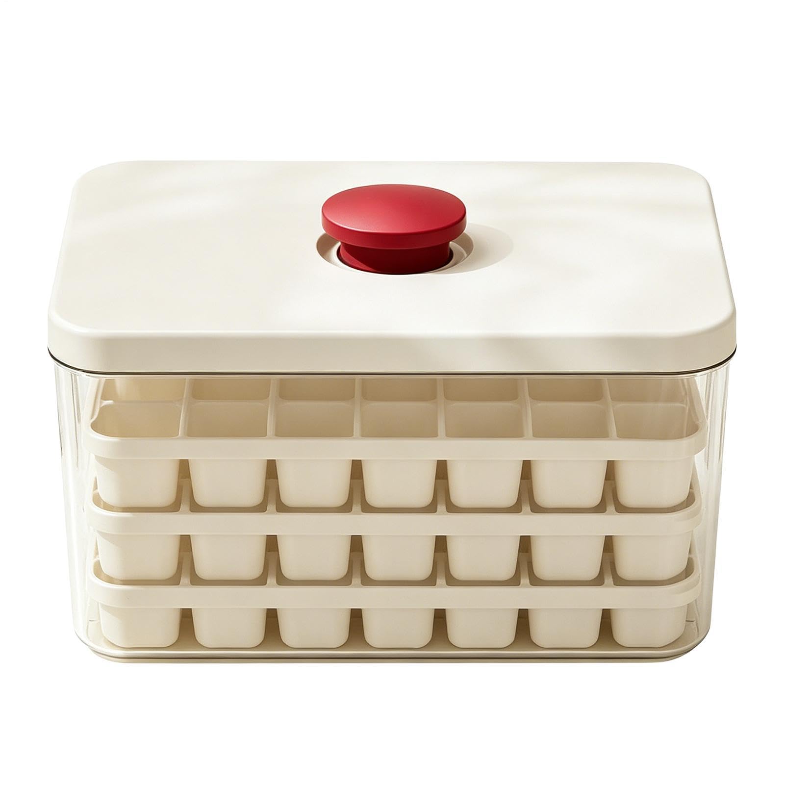 Ice Tray with Bin - Press Type 3 Tier 96 Grid Ice Cube Mold, Stackable Freezer Maker with Lid and Storage Container | 19x11.5x9.5cm Silicone Bottom Tray for Coffee Cocktails Juice Cold Drinks Kitchen