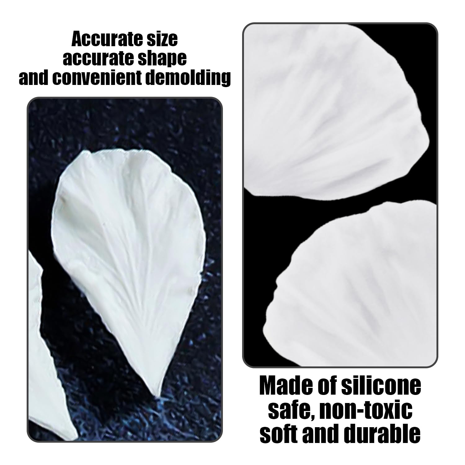 TYGFRT 3 Kinds of Silicone Flower Molds, 4 Fondant Tool Pens, Rose, Gummy, Petal Molds, White, Black, 6*5.2cm, 5.6*4.7cm - Image 3