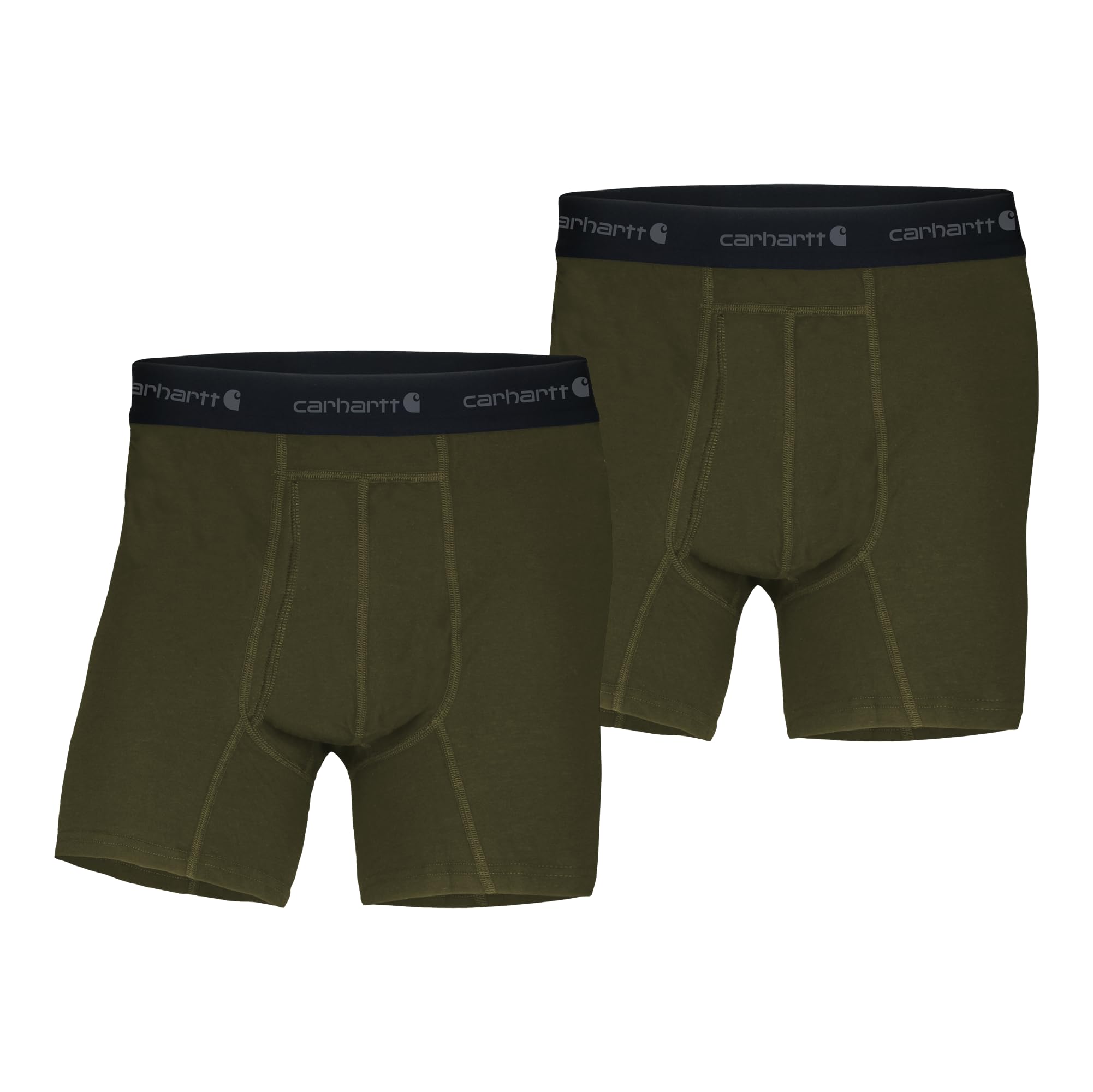 Carhartt Men's 5" Inseam Basic Cotton-Poly Boxer Brief 2-Pack, Burnt Olive, Medium