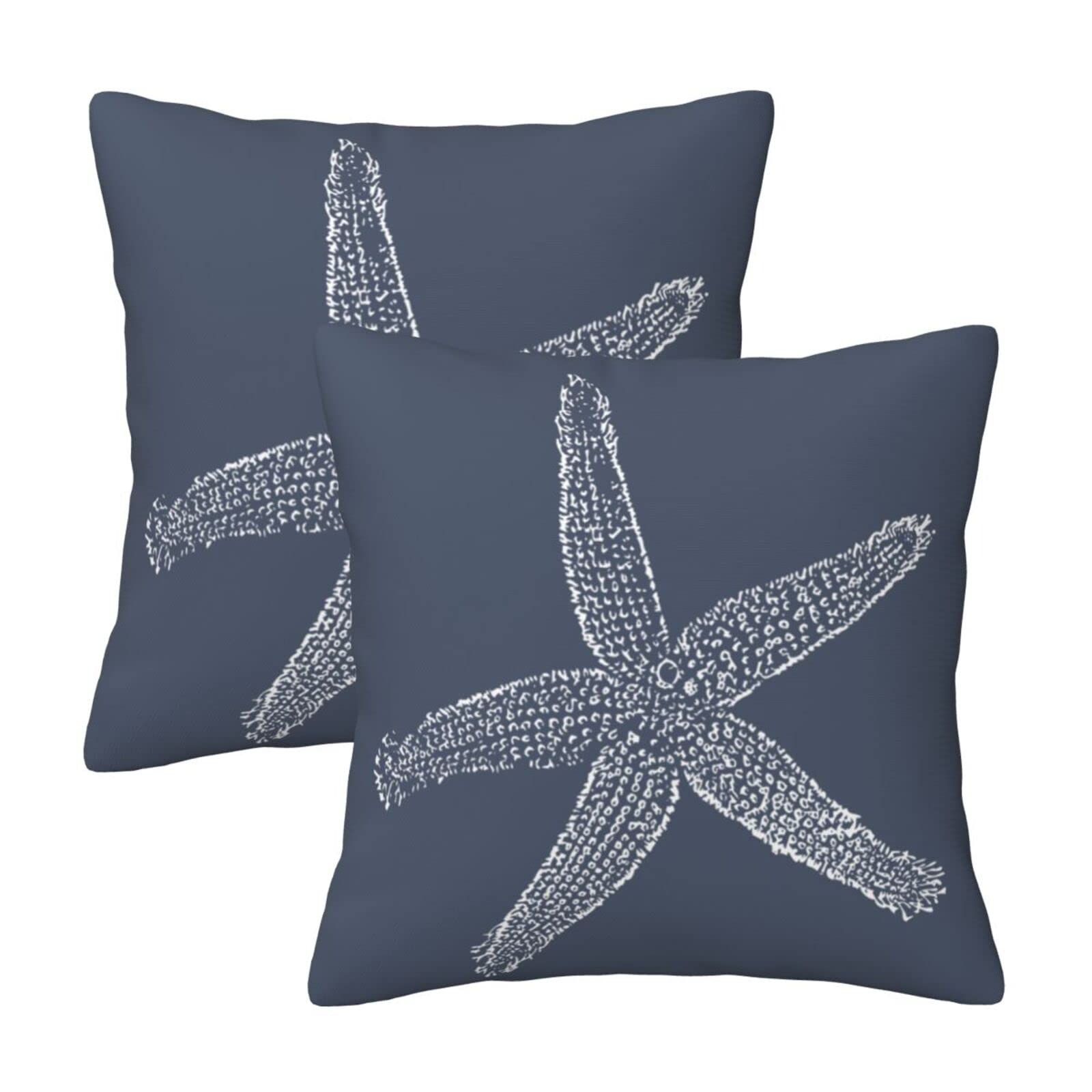 Sonernt Navy Blue Starfish Pillow Covers Set of 2 Coastal Beach Style Cotton Linen Throw Pillow Case Cushion Cover Home Office Decorative 26 X 26 Inch