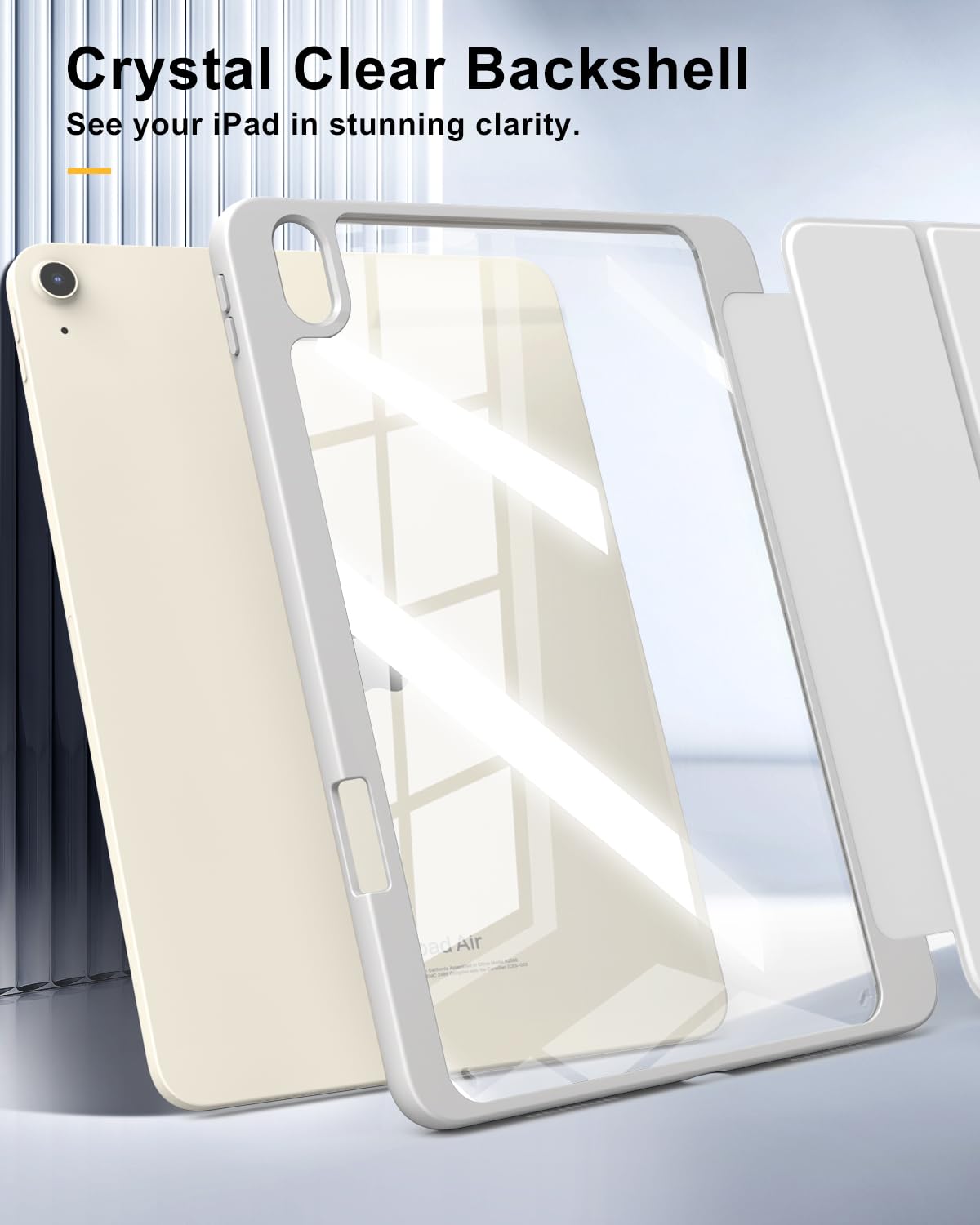 TiMOVO Etui do iPad Air 11" M4/M3/M2, Air 5./4. gen. 10,9", Light Gray | Uchwyt na rysik, smukłe etui z podstawką, przezroczysty tył i automatyczne usypianie/wybudzanie.