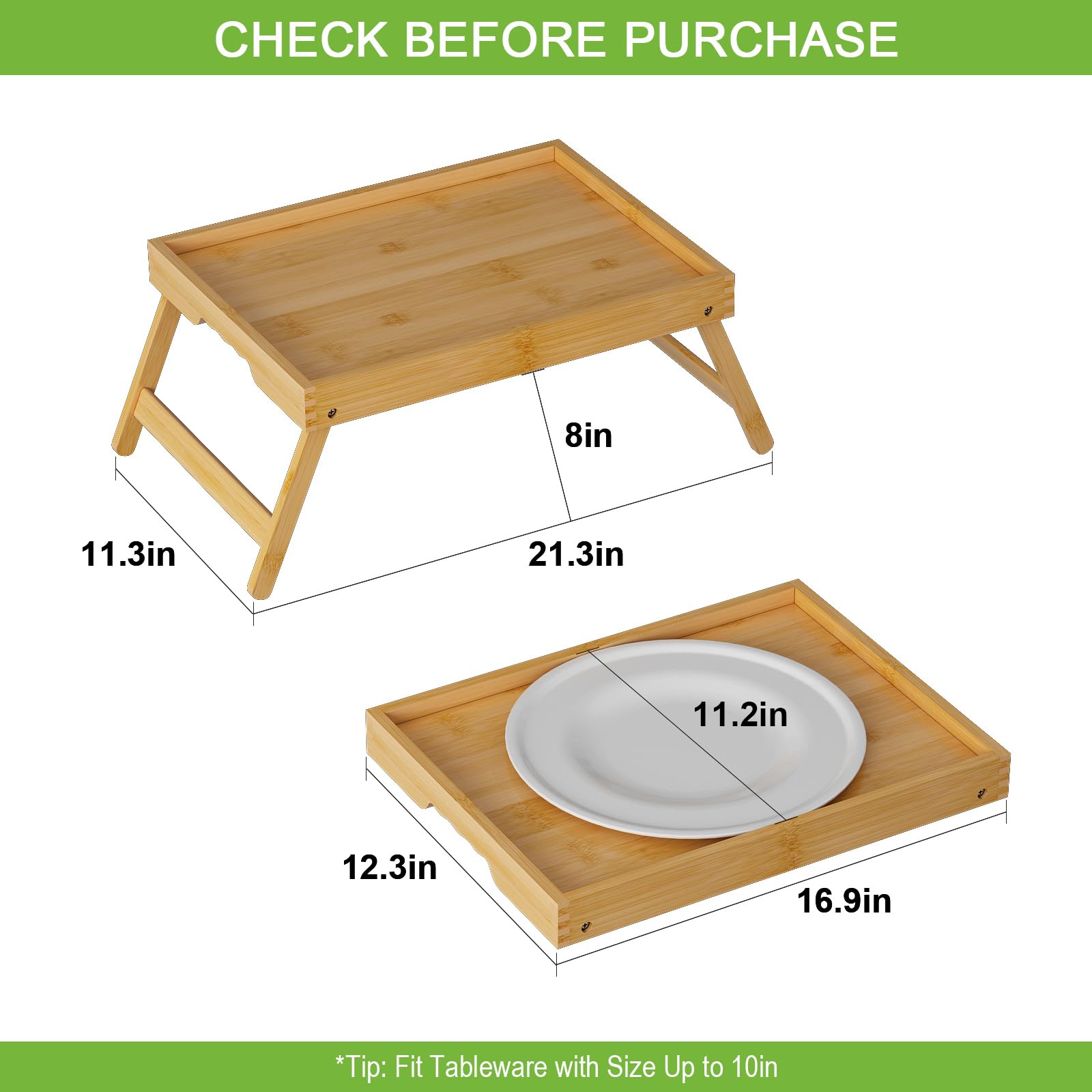 Bandeja De Bambú Con Patas Plegables | Mesa Portátil Para Desayunar En La Cama, Leer O Usar Como Escritorio Ligero