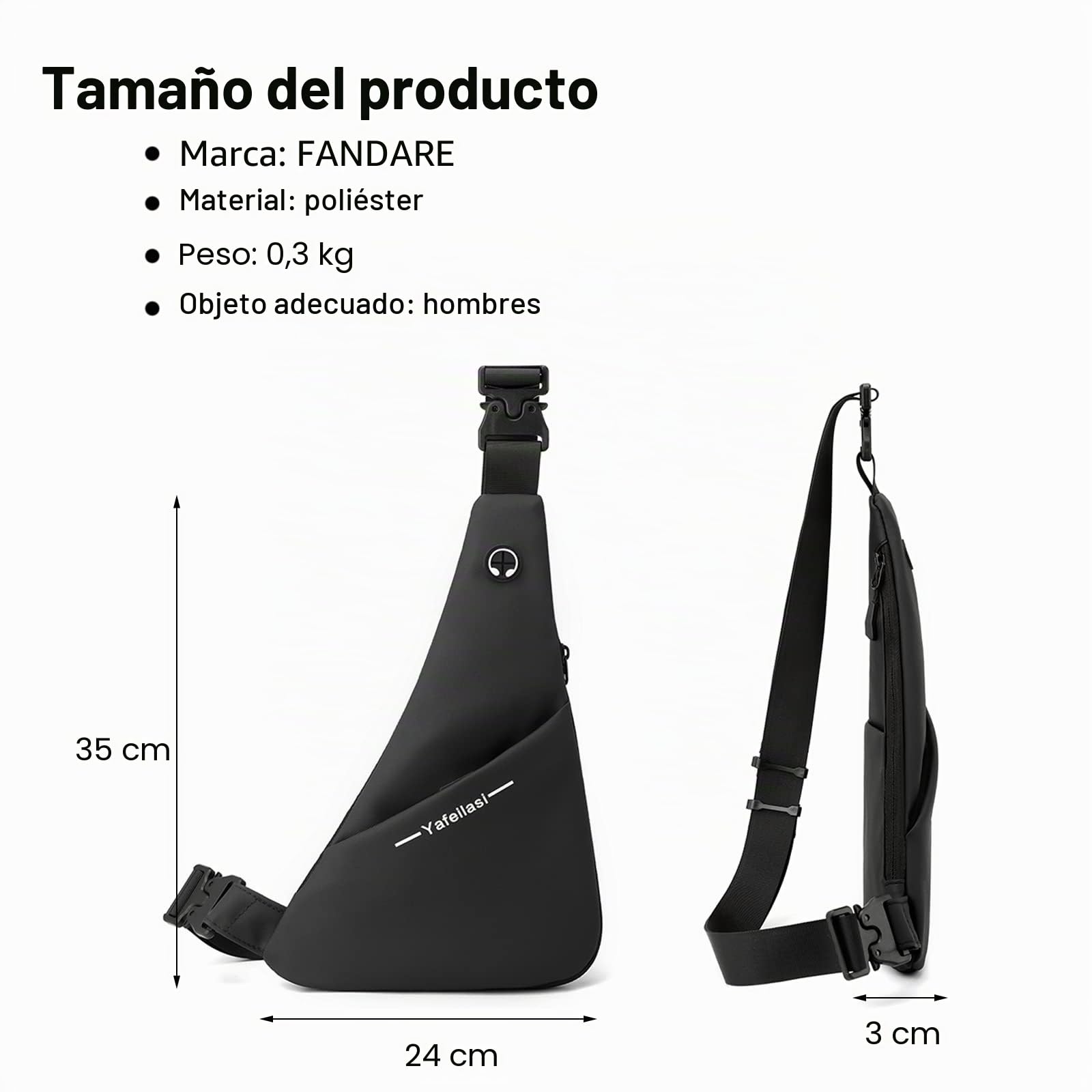 FANDARE Ultraligero Bolso Pecho Hombre Bolsos Cruzados Bolso de Pecho Hombre Bandoleras Cruzada Doble Cara Sling Crossbody Bag para Viaje Deportes Ciclismo Montañismo Impermeable Mochila Negro