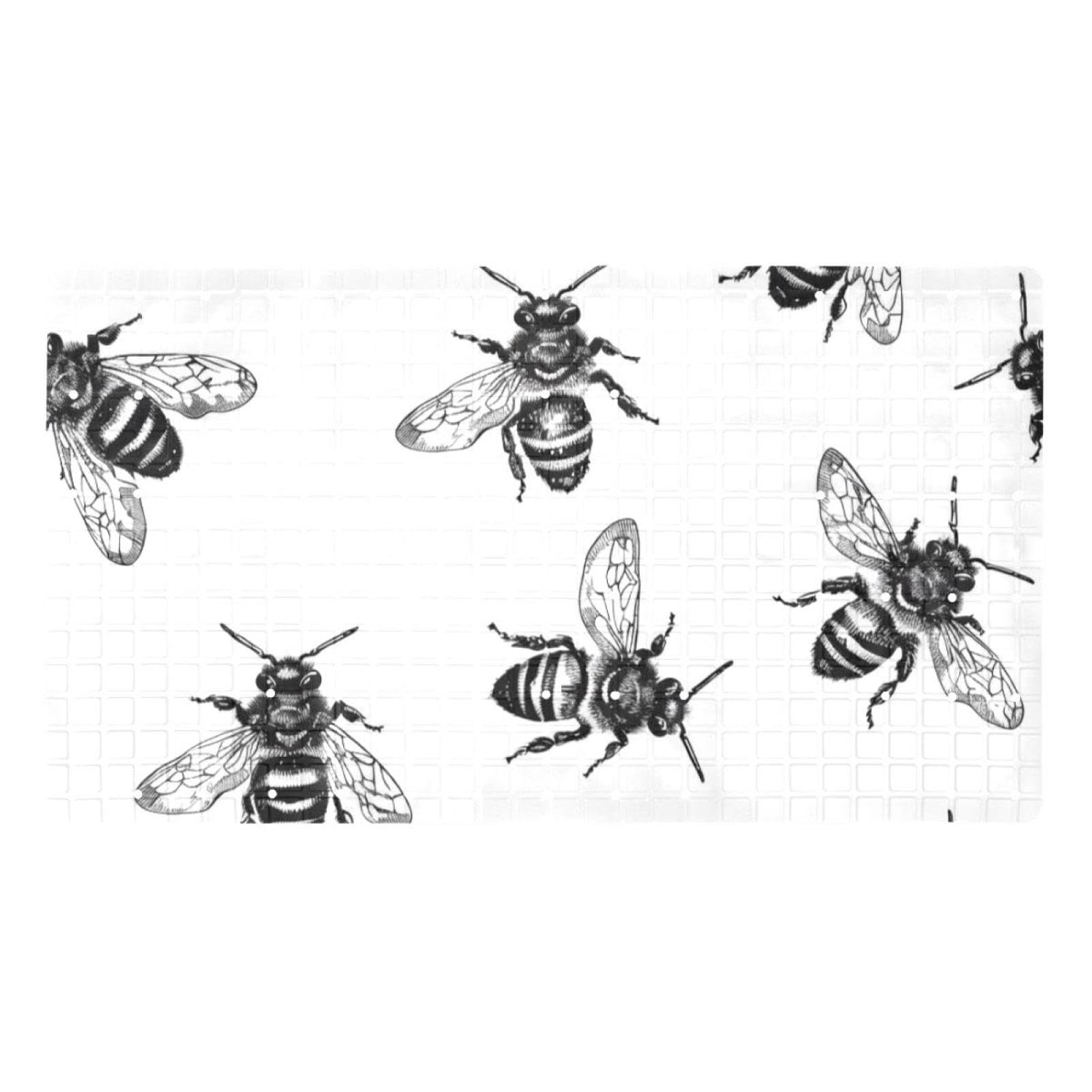 Tapis de bain antidérapant PVC extra long motif abeilles insectes noirs pour douche