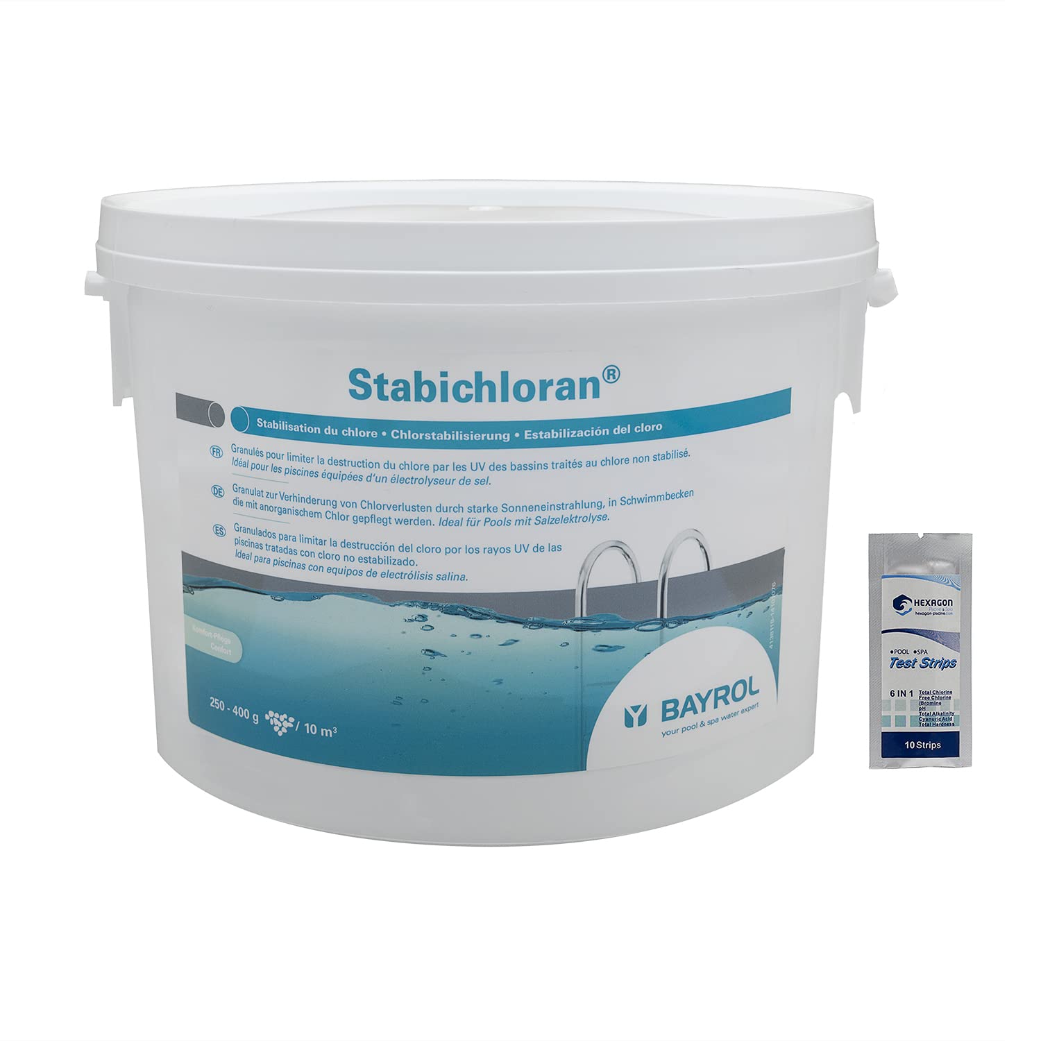 BAYROL STABICHLORAN Granulés - 3kg | Stabilisant du Chlore + 10 Tests HPS OFFERTS 6 en 1