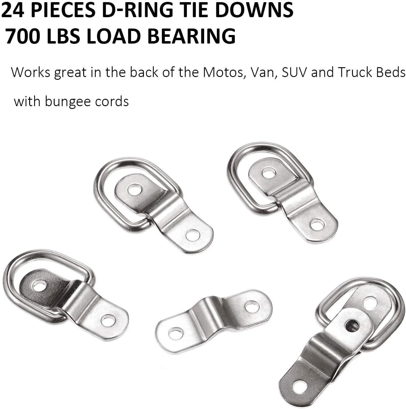 24 Pack D Rings Heavy Duty Tie Downs Anchor，1/4 Inch Steel D-Ring Trailer 700 Lbs D-Ring Bracket Mounting Plate for Ratchet Tie Down Straps Car Truck Bed Cargo Silver
