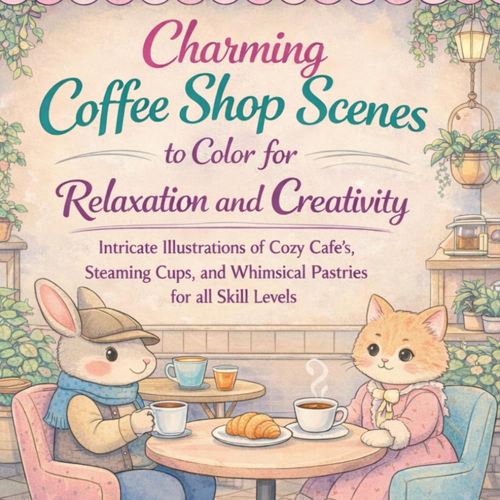 Charming Coffee Shop Scenes to Color for Relaxation and Creativity: Intricate Illustrations of Cozy Cafe's, Steaming Cups, and Whimsical Pastries for all Skill Levels