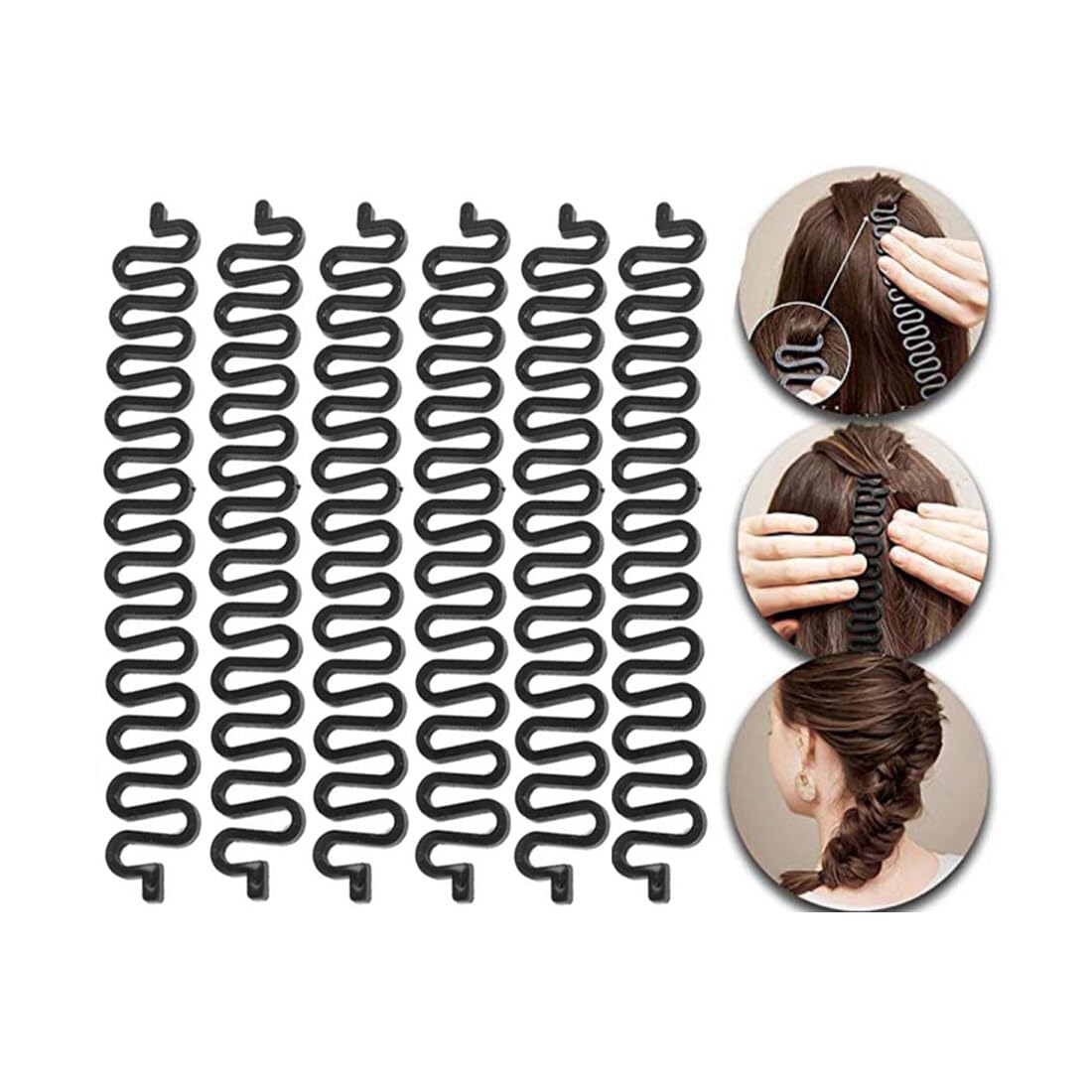 6PCS Topsy Hair Tail Tools Set Hair Braiding Roller With Hook Magic Hair Twist Styling Bun Maker French Centipede Braiders DIY Hair Style Accessories Black for Women Girls