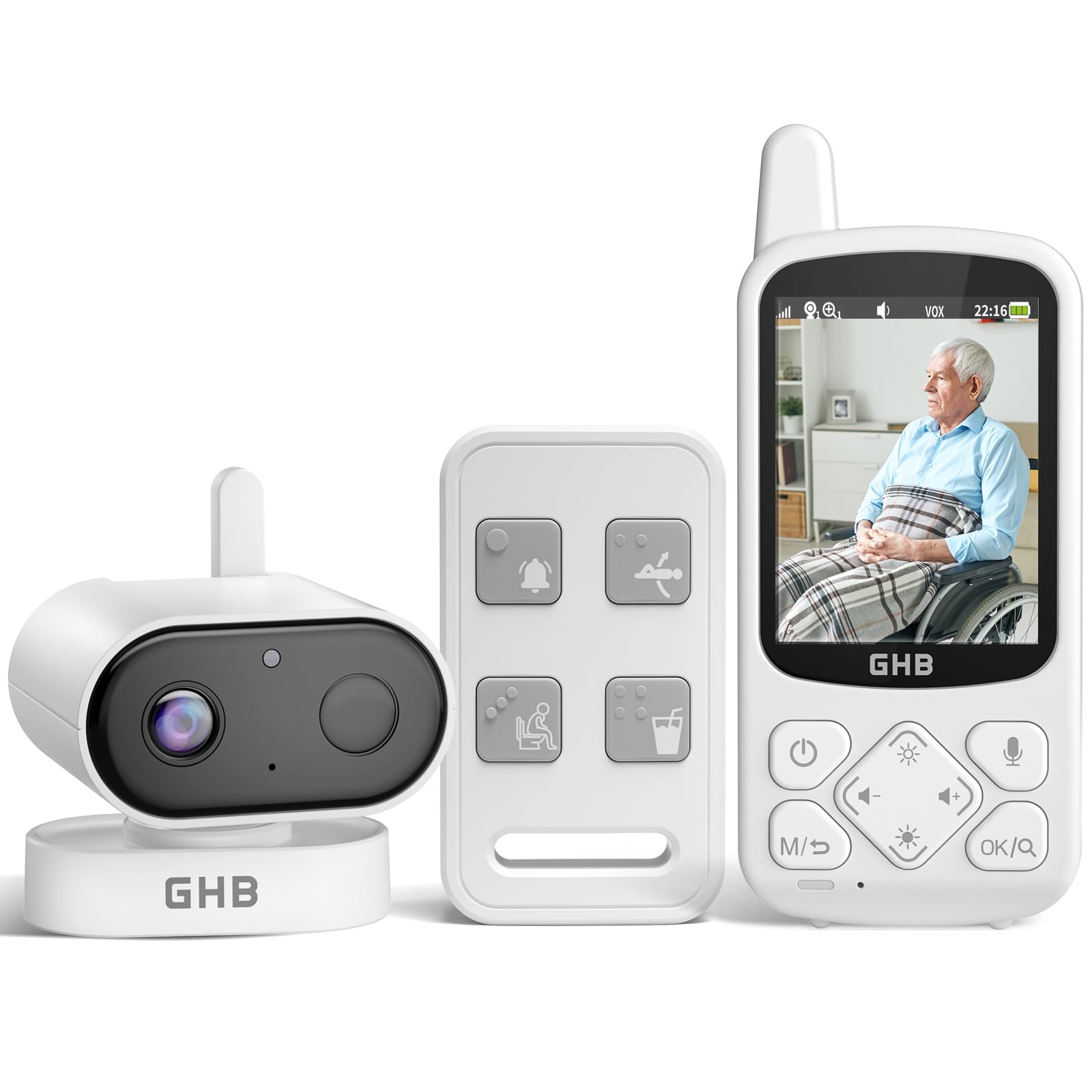 GHB Babyphone Cémera 7" 1080P Caméra Bebe Surveillance 350 Rotation Ecran Ips Hd Mode Vox 168h Autonomie De La Batterie Audio Bidirectionnel Alerte De Temperature 8 Berceuses
