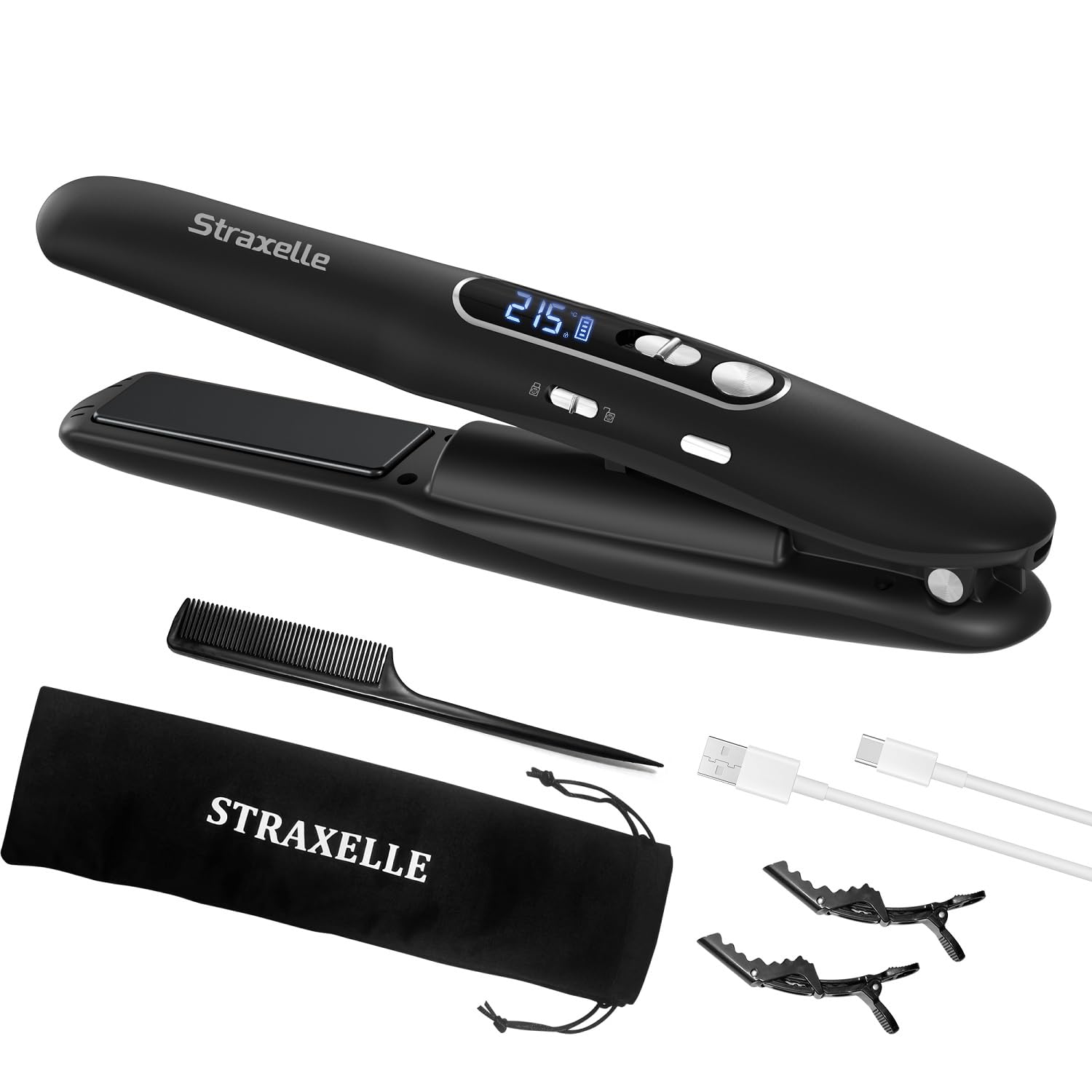 Mini Glätteisen Kabellos 2 in 1 Glätteisen Locken und Glätten mit 5000mAh ReiseGlätteisen 3 Einstellbare Temperaturen 175°C-215°C mit LED-Anzeige für Frauen Männer (Schwarz) (Packung mit 2)