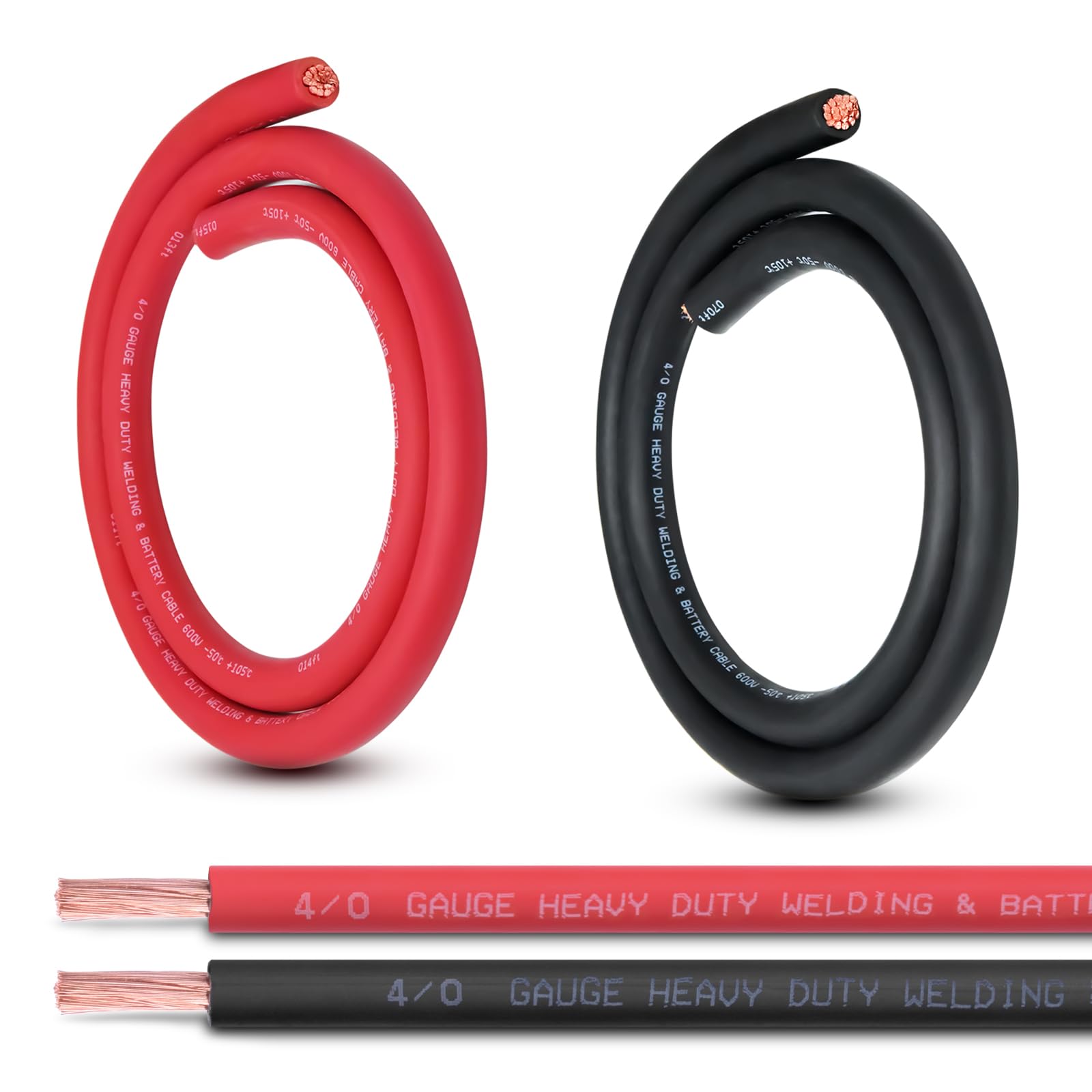 Photo 1 of Shirbly 4/0 Gauge Battery Cable, 5F T Red + 5FT Black 4/0 AWG Pure Copper Wire Welding Cable, for Automotive, Battery, Solar and Generator, Standard USA OFC Wire