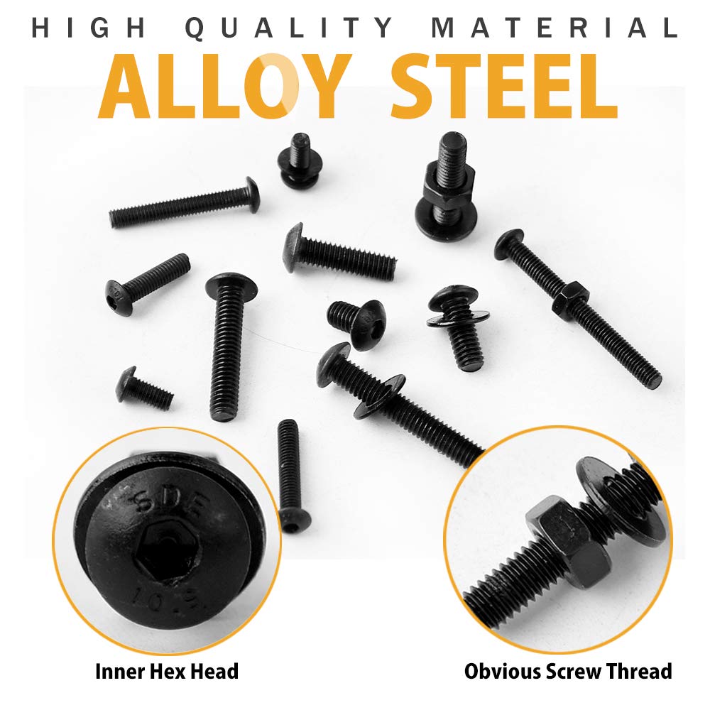 🔥 Hоt Dеаlѕ VIGRUE M2 M3 M4 Hex Socket Button Head Cap Screws Bolts Nuts Washers Assortment Kit with Allen Wrenches Black(1080 PCS)