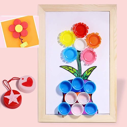 Miniatura 6 de Tapas de botellas de plástico, 50 unidades, coloridas cubiertas de botellas, tapas de botellas, calcomanías decorativas para botellas, tapas de