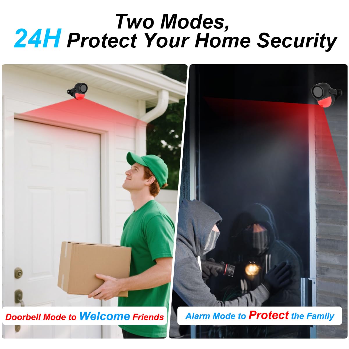 GLOOK Antifurto Allarme Casa Senza Fili con Telecomando, 125dB Sensore Movimento Allarme, Sirena Allarme Perimetrale, Garage, Auto, Porta, Ingresso, Esterno, Finestre, Camper (Set da 2 pezzi)