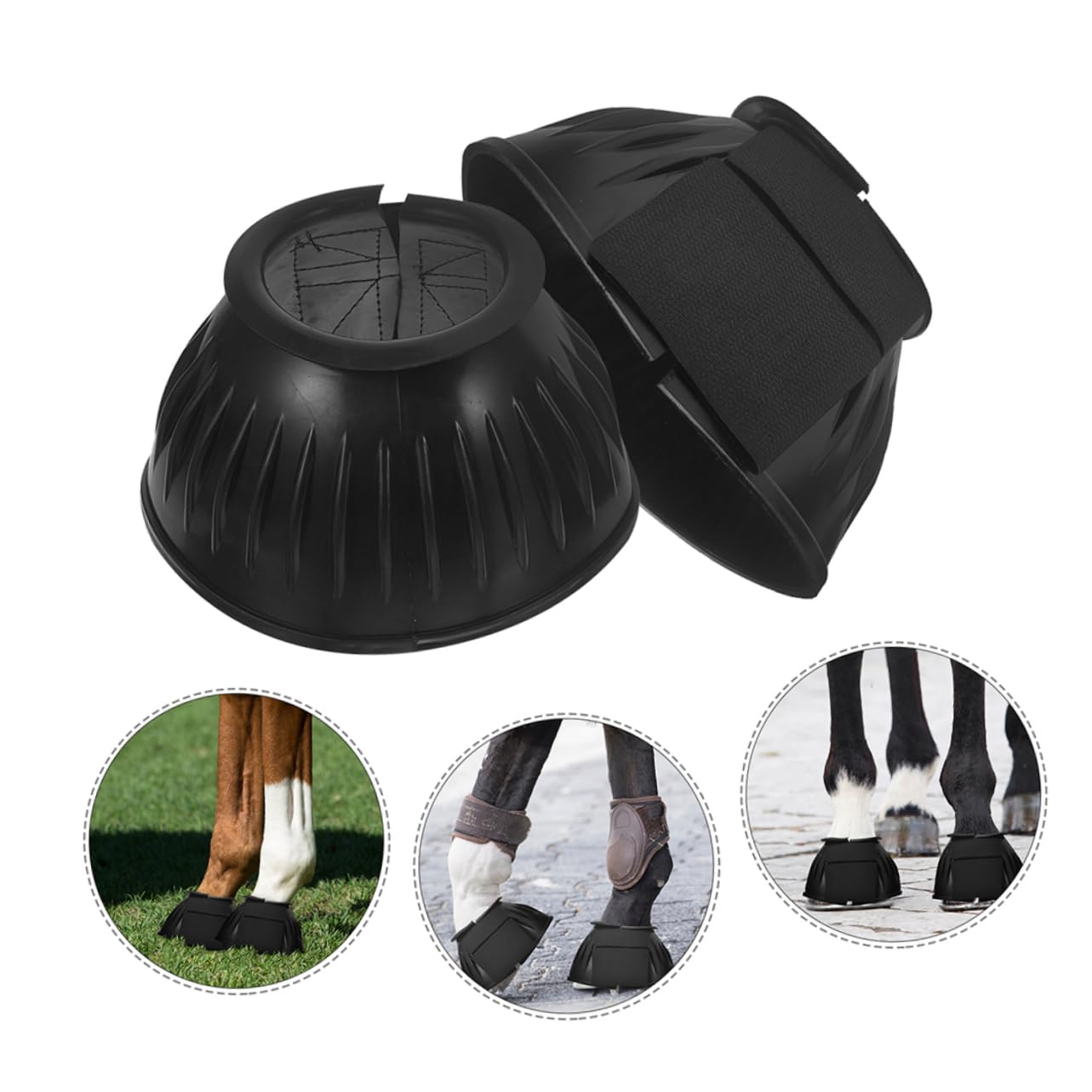 Happyyami Schwarze Gummi Pferdeglockenstiefel mit Schnellmontage, 4 Stück