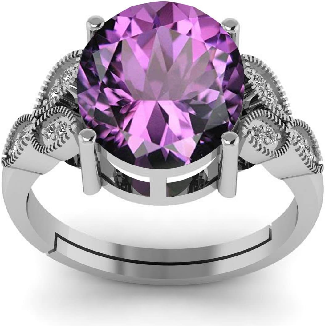 LMDPRAJAPATIS5.25 Ratti 4.50 Carat Amethyst Silver Ring Katela Original Certified Natural Amethyst Stone Ring for Men And Women