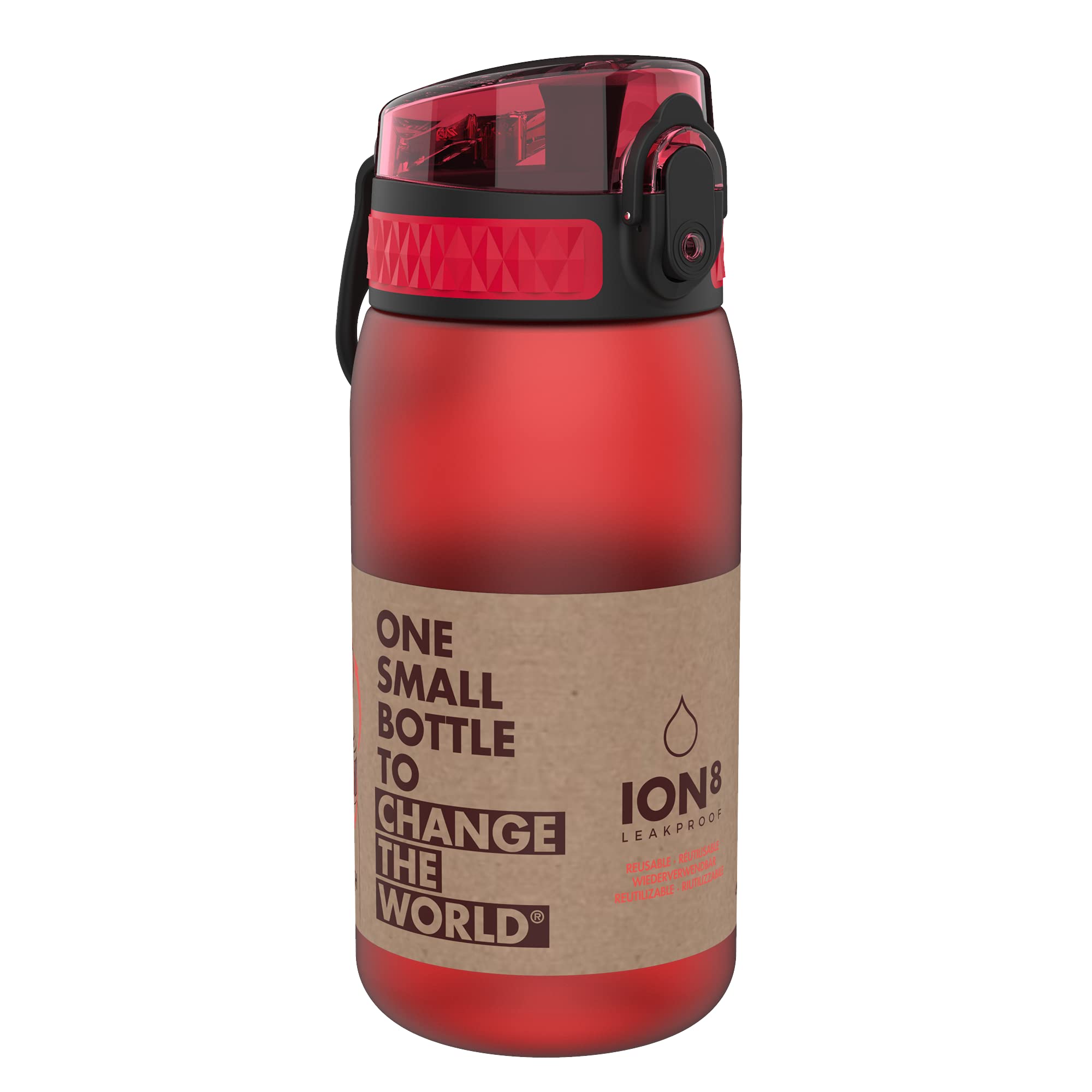 ION8 Butelka dla Dzieci, 350 ml/12 oz, Szczelna, Łatwa do Otwarcia, Bezpieczny Zamek, Można Myć w Zmywarce, Bez BPA, Uchwyt do Przenoszenia, Łatwa do Czyszczenia, Bezwonny, Czerwony