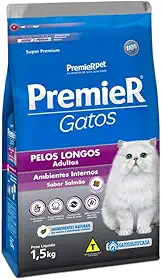 Ração Premier Ambientes Internos Pelos Longos Para Gatos Adultos Sabor Salmão - 1,5Kg Premier Pet Adulto
