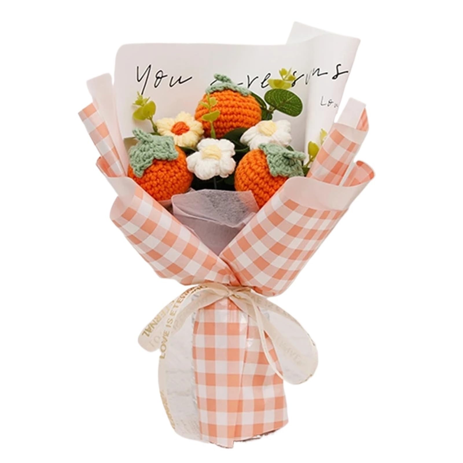 ZHSOAO Crochet Bouquet Hand-knitted Sunflower Creative Finished Artificial Fruit Flower for Weddings Birthdays(Color4)