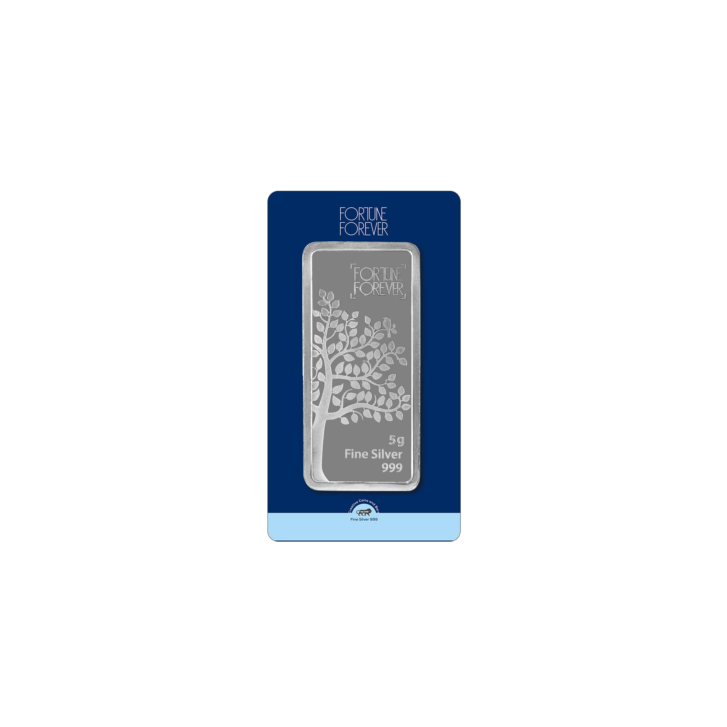 FORTUNE FOREVER Pure Silver BIS Hallmarked Bar/Lagdi with Tree Impression Perfect for Gifting Investment (999 Purity)
