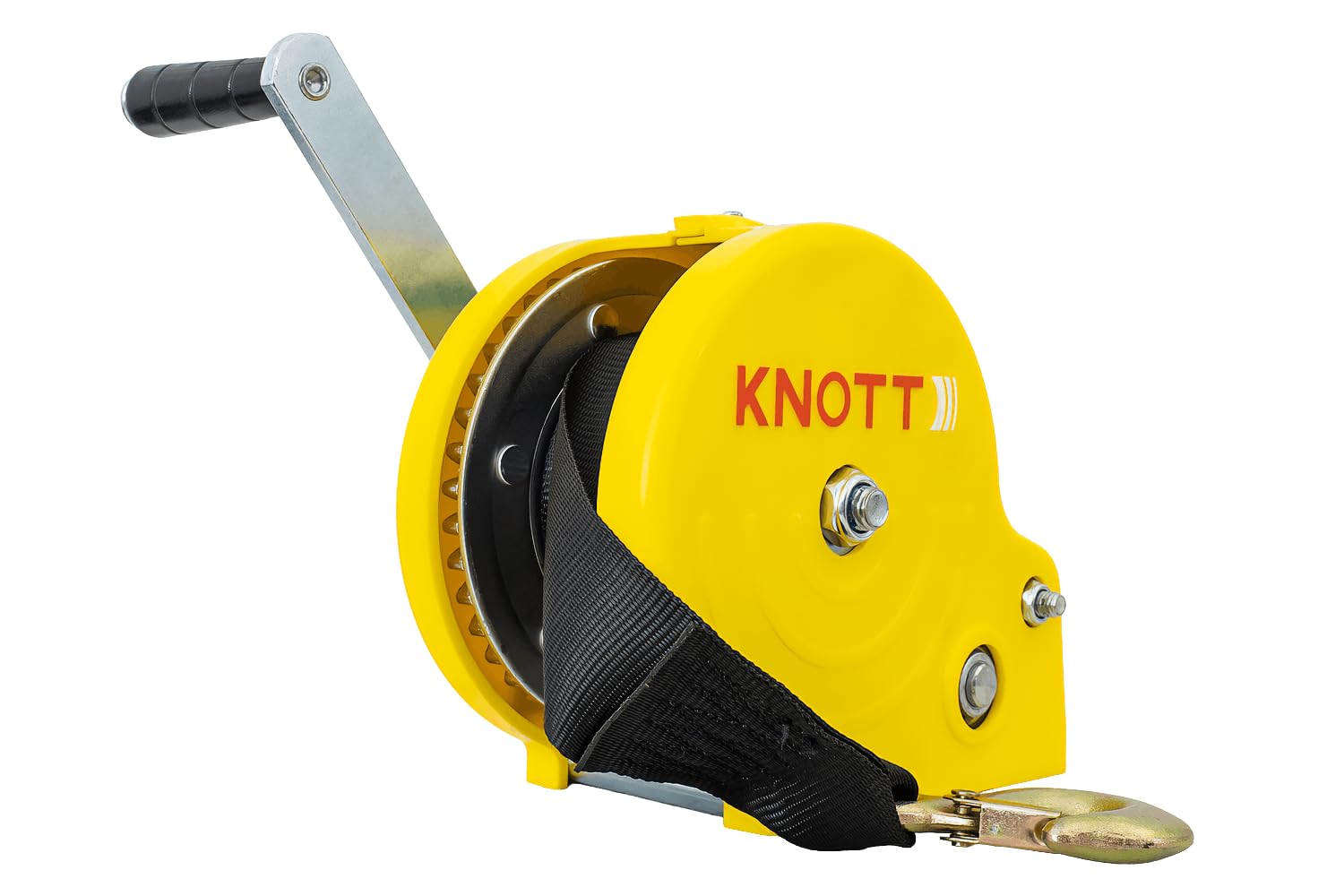 KNOTT Seilwinde 450 kg mit Gurt, Gelb