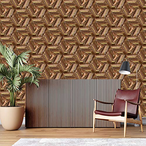 Image of DWELLSINDIA 3D Wood Self Adhesive Wallpaper Peel & Stick, Waterproof, Scratch Resistant, Laminated (41cm x 244cm,Multicolor)