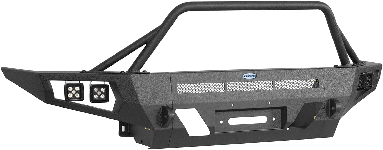 Hooke Road 16-23 Tacoma Front Winch Bumper w/Skid Plate & LED Lights for Toyota Tacoma 3rd Gen 2016 2017 2018 2019 2020 2021 2022 2023