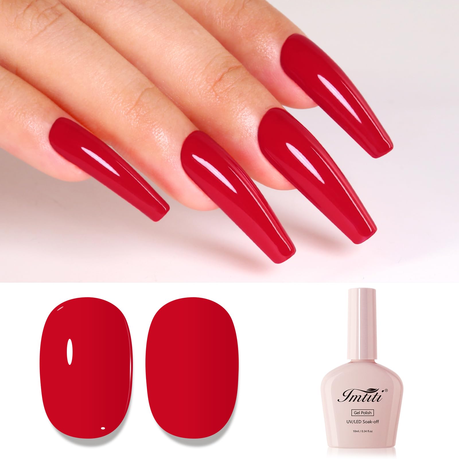 Imtiti Red Gel Nail Polish, Bright Red Gel Polish High Gloss Soak Off UV LED Nail Gel Polish Autumn Winter Gel Polish Nail Art Manicure Salon DIY Design Gel Nail Kit 10ML