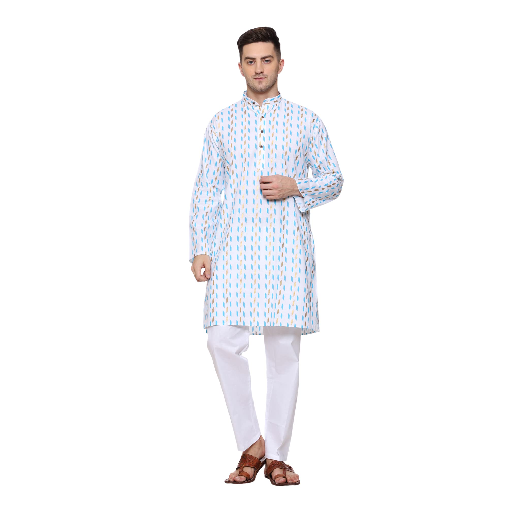Kurta pijama de caballero conjunto cómodo de algodón para evitar calor 8