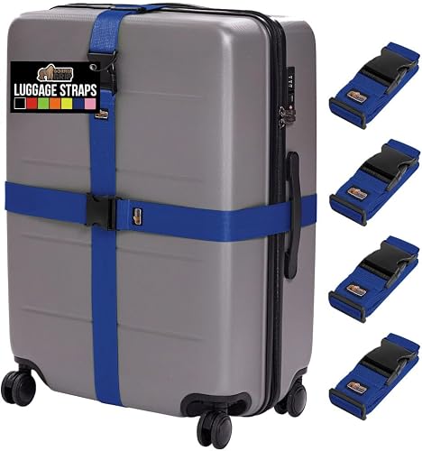 GORILLA GRIP Heavy Duty Luggage Straps for Suitcase, 4 Pack, Blue