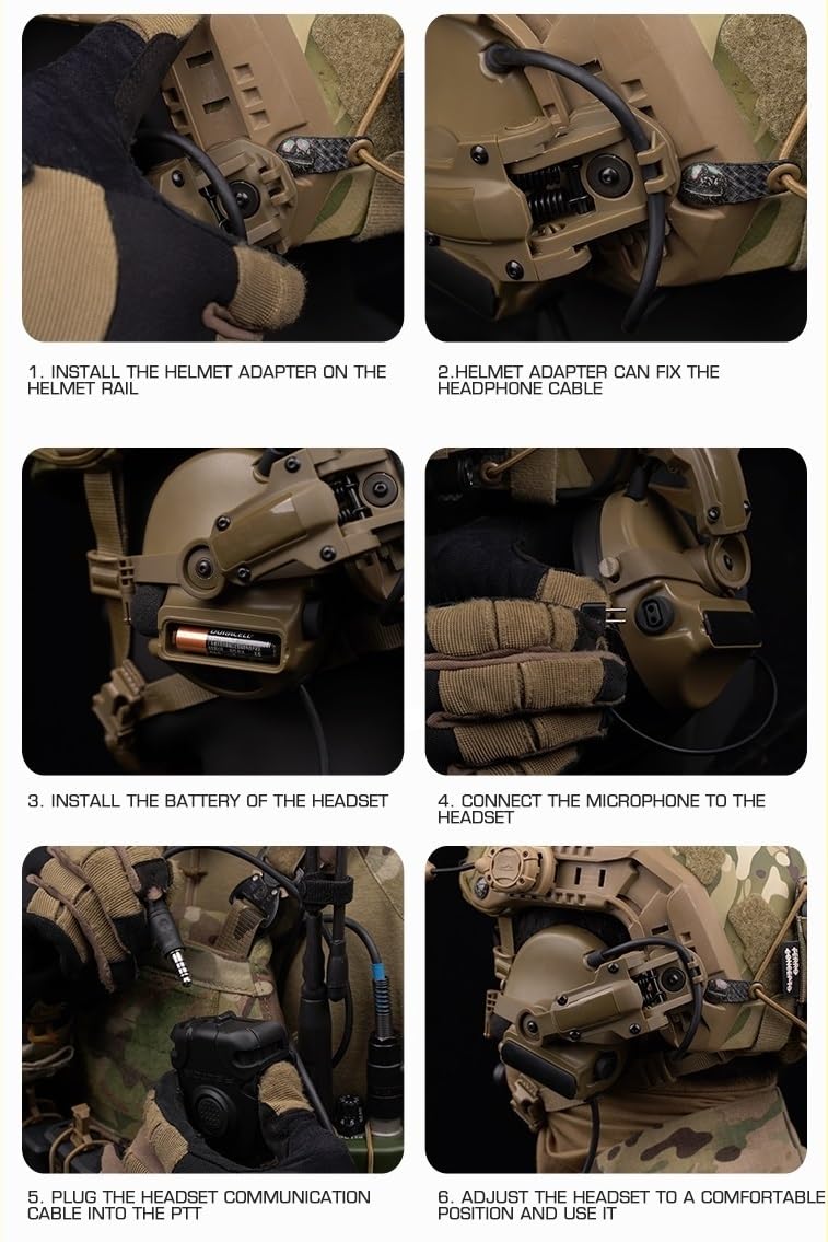 C5 Cuffia tattica Casco da indossare con riduzione del rumore Caccia Tiro Protezione for le orecchie Cuffia Airsoft Paraorecchie con adattatore for binario(BK)