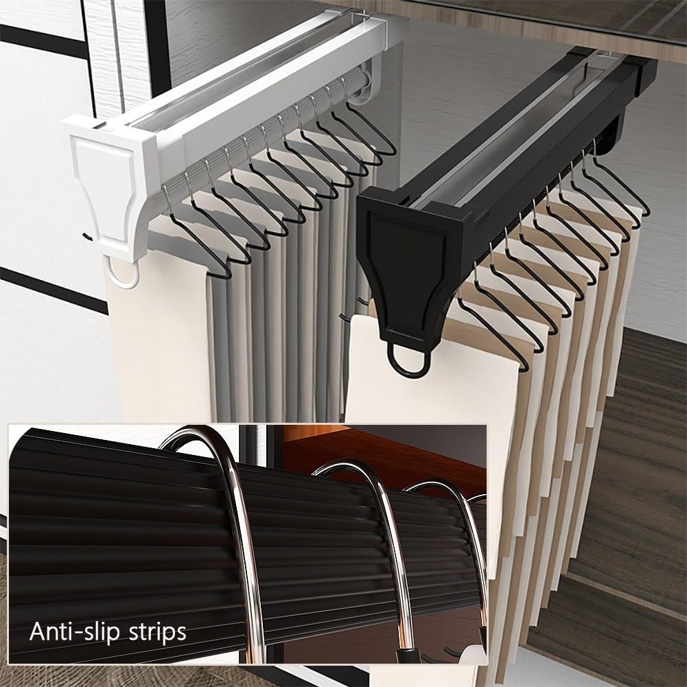 Asta di gancio dell'indomare espandibile, rack di abbigliamento estraibile per cappotti e pantaloni, design salvaspazio, capacità di carico di 30kg, profondità 46.5cm, perfetto per l'organizzazione de