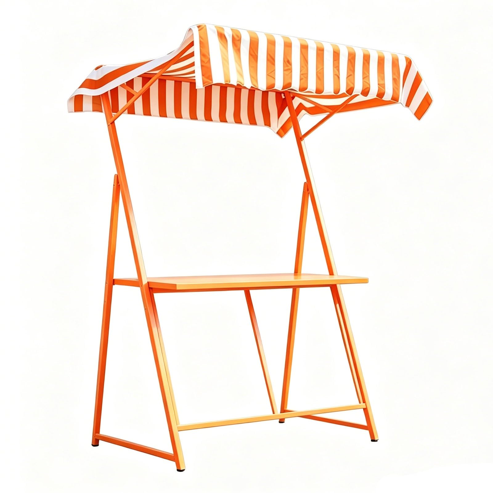 Outdoor Portable Vendor Cart with Waterproof Striped Canopy, Farmers Market Display, Roadside Bakery Events(Orange)