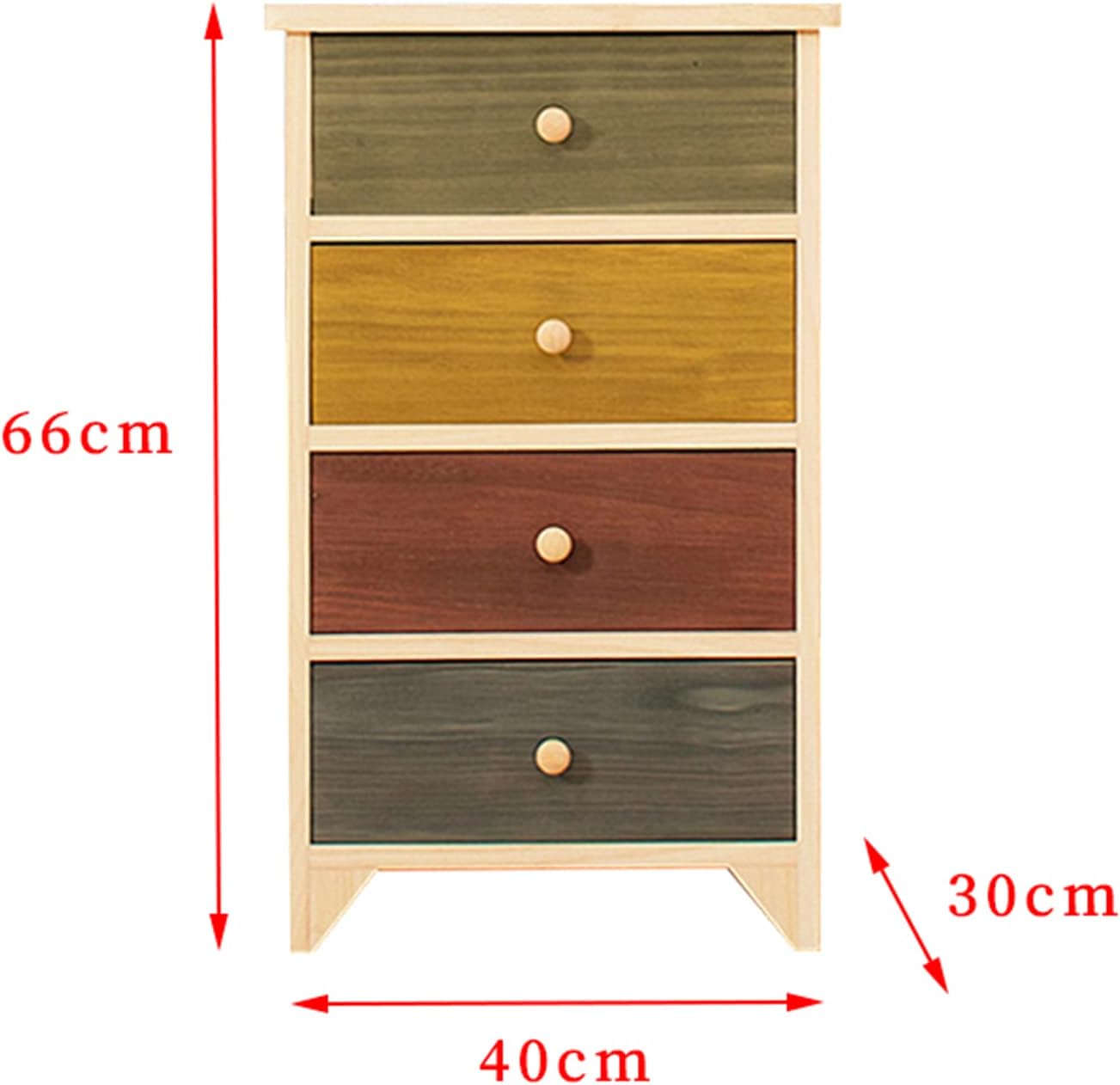 Wooden Colorful Storage Cabinet with 3/4 Storage Drawer Solid Wood Bedside Table for Bedroom Living Room and Hallway Storage Furniture (Color1 40 * 30 * 66cm) image 3