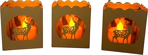Miniatura 1 de Candelabros navideños de renos, juego de 3 portavelas de metal blanco con diseños de renos, velas de Navidad, 2.75 pulgadas de alto x 2.38 pulgadas