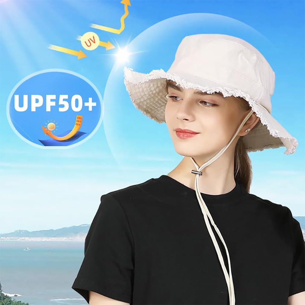Cappello da sole da donna a tesa larga in cotone con nappa, pieghevole, protezione UV, protezione solare, cappello da spiaggia, cappello da pescatore per viaggi all'aperto