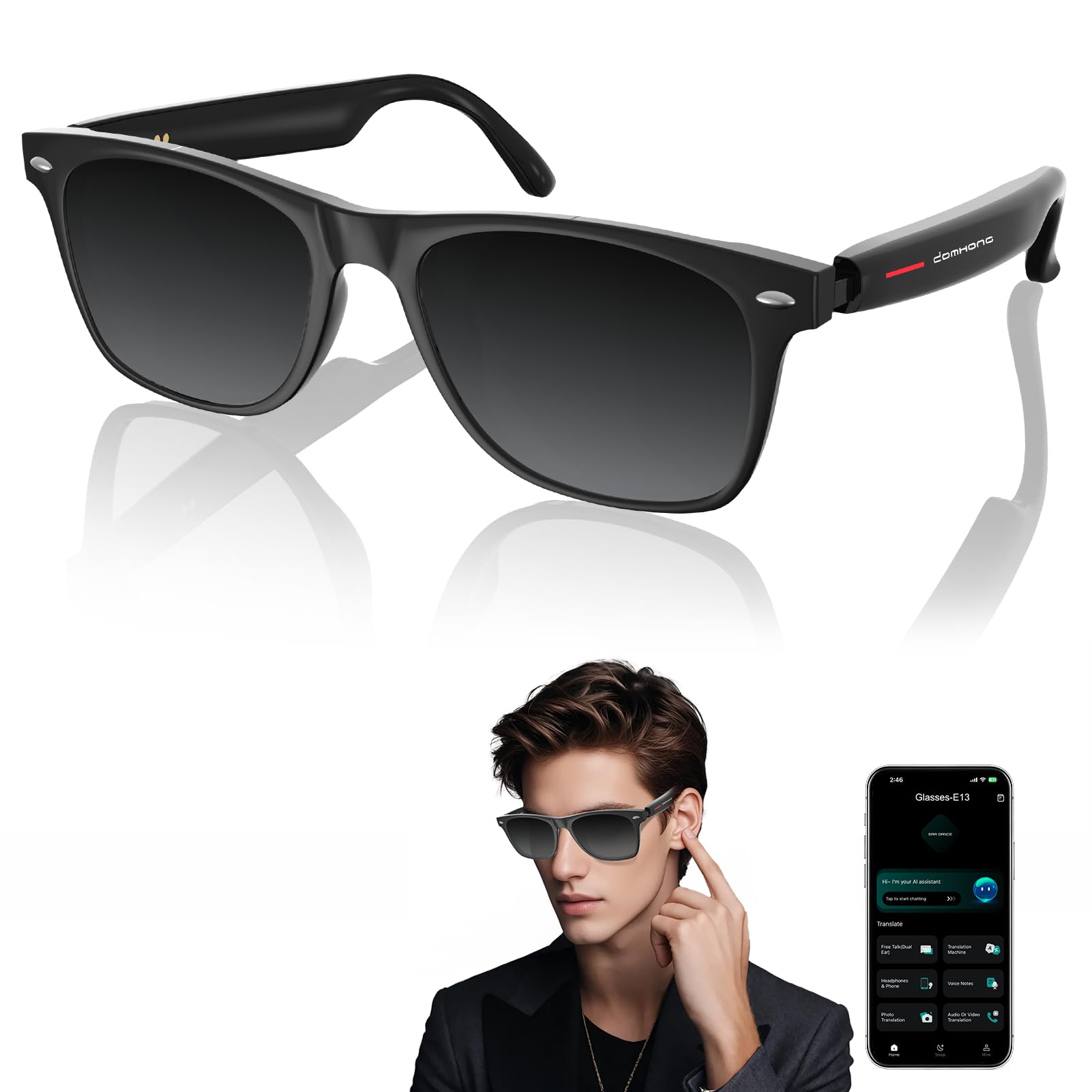 AI Smart Glasses with Chat GPT for Men and Women Bluetooth Translation Sunglasses with 164 Languages Open Ear