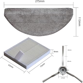 Filter Mop Cloth and Side Brush Kit for Polaris PVCR 4250 4260, Replacement Vacuum Accessories with Microfiber Cleaning Cloths, Nylon Brushes, Non-Woven Filter A