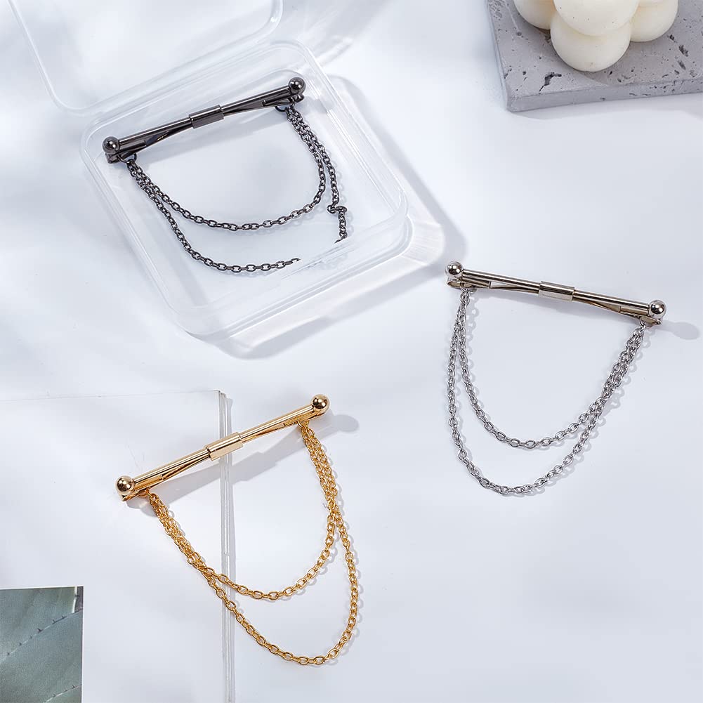LONGHAO 3 Pcs Cravate Collier Pin, Chemise à Épingles De Cravate, Accessoires Pour Homme, Business Quotidien Cadeau