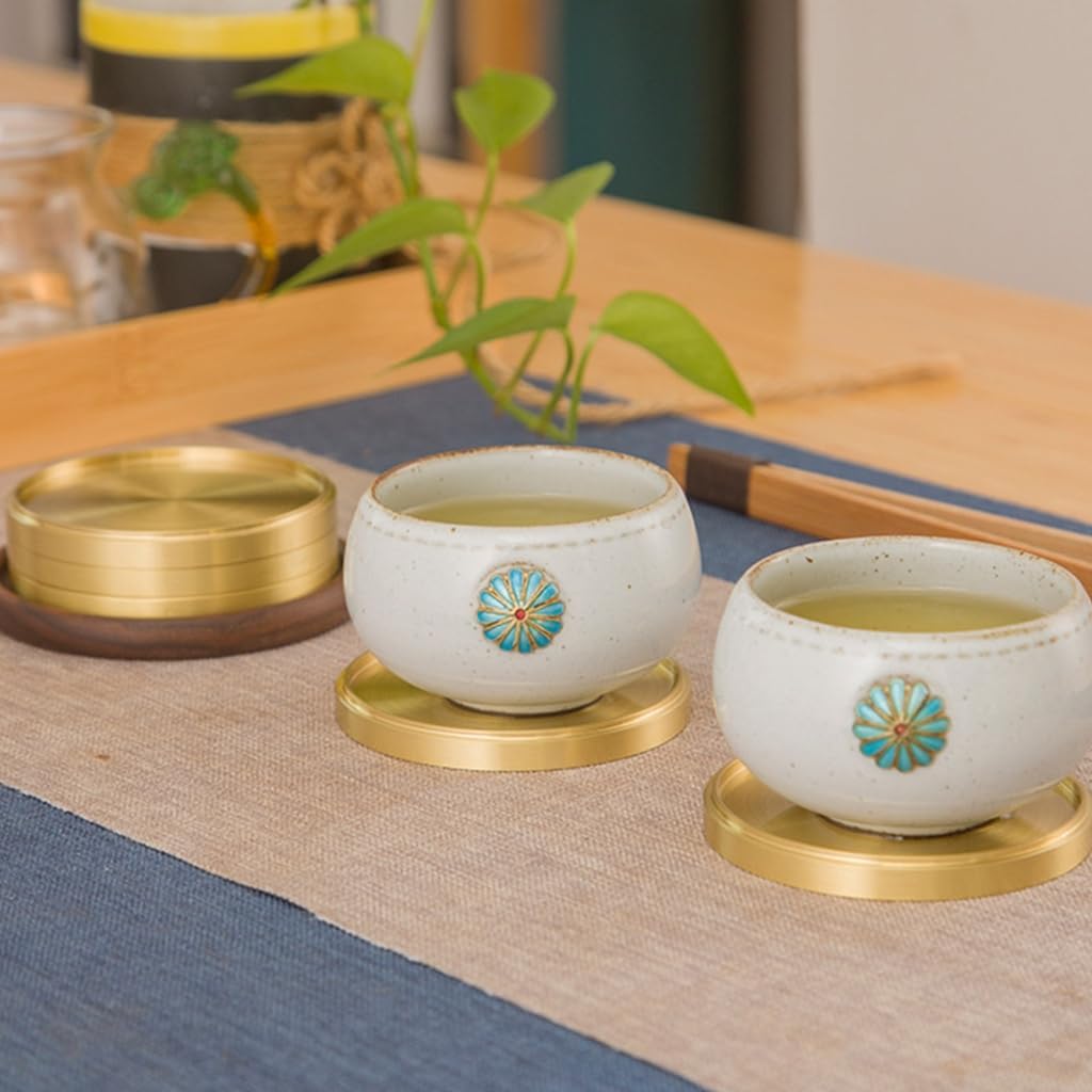 5Pcs Brass Coaster Round Storage Tray Jewelry Display Plate Heat Insulation Mat